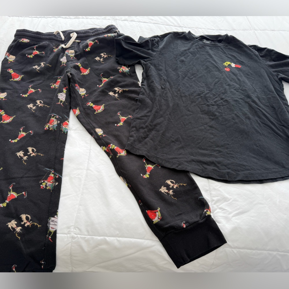American Eagle Outfitters Black Pajama Set with Red and Green Accents